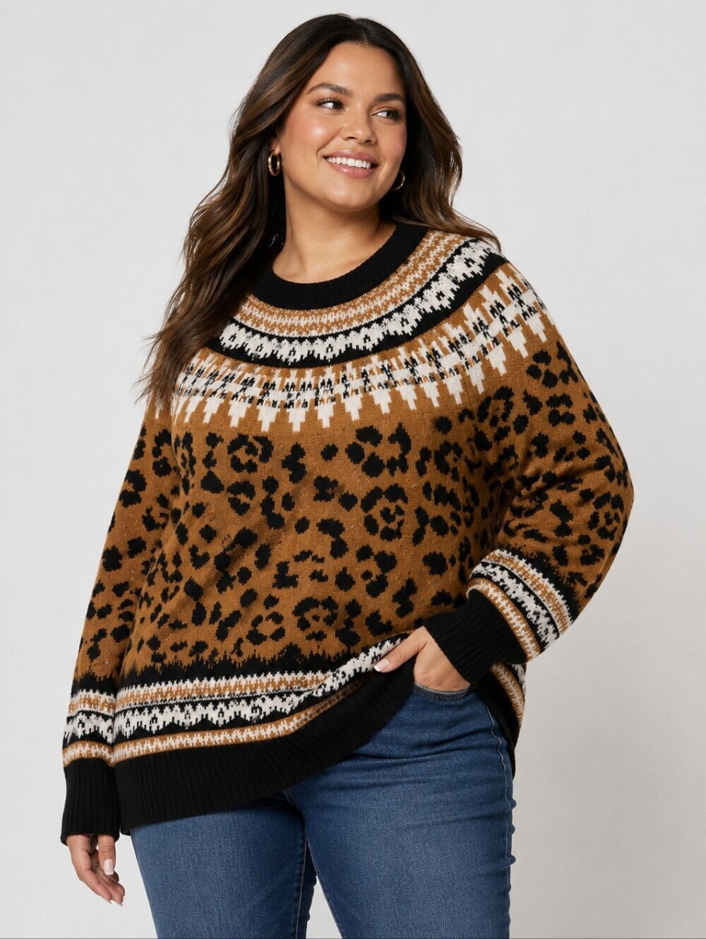 🤎 Torrid Fair Isle Leopard Print Sweater | Plus Size 4 | Cozy Winter Pullover